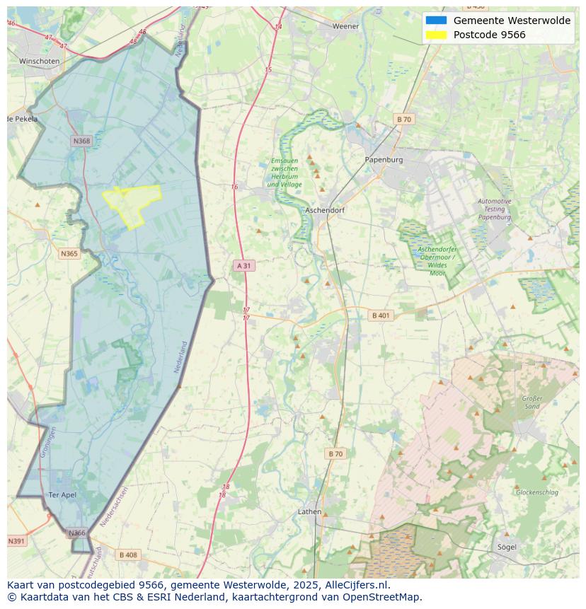 Afbeelding van het postcodegebied 9566 op de kaart.