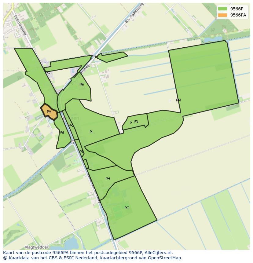 Afbeelding van het postcodegebied 9566 PA op de kaart.