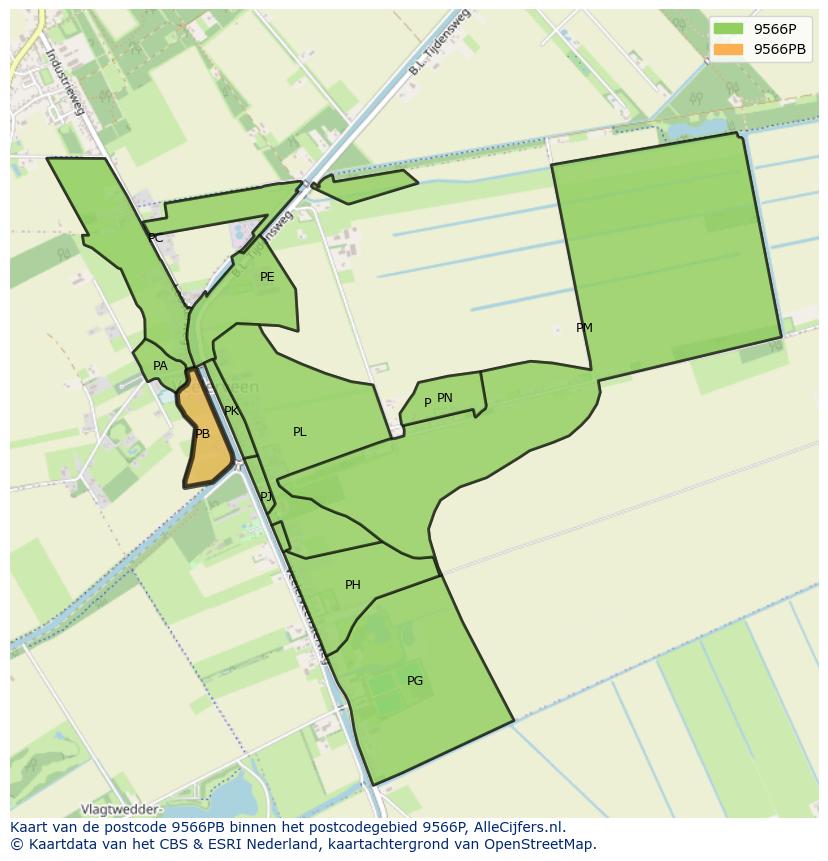 Afbeelding van het postcodegebied 9566 PB op de kaart.