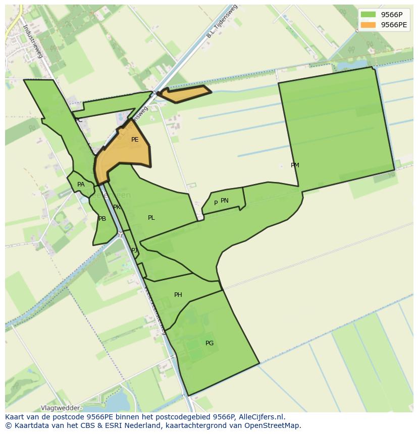 Afbeelding van het postcodegebied 9566 PE op de kaart.