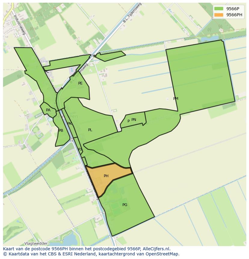 Afbeelding van het postcodegebied 9566 PH op de kaart.