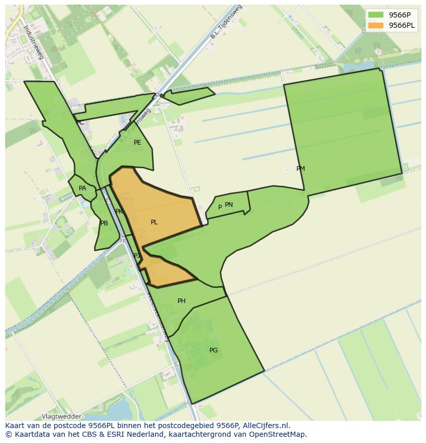 Afbeelding van het postcodegebied 9566 PL op de kaart.