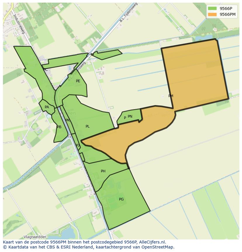 Afbeelding van het postcodegebied 9566 PM op de kaart.