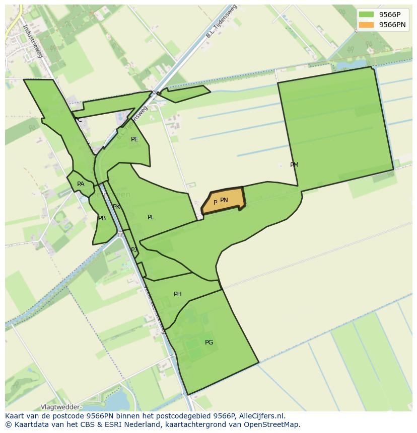 Afbeelding van het postcodegebied 9566 PN op de kaart.