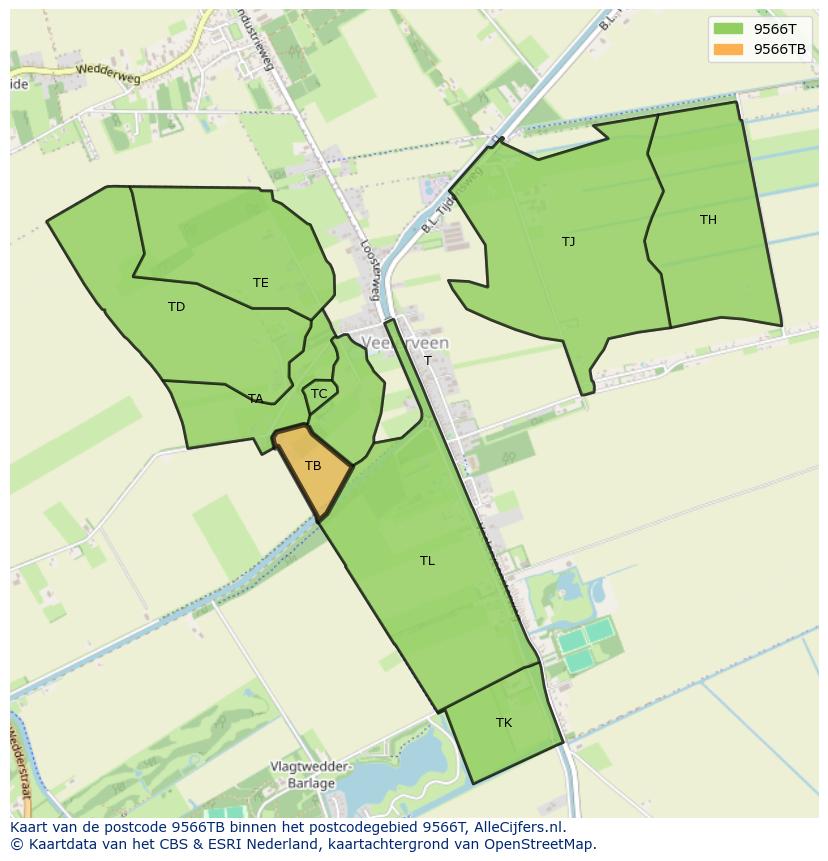 Afbeelding van het postcodegebied 9566 TB op de kaart.