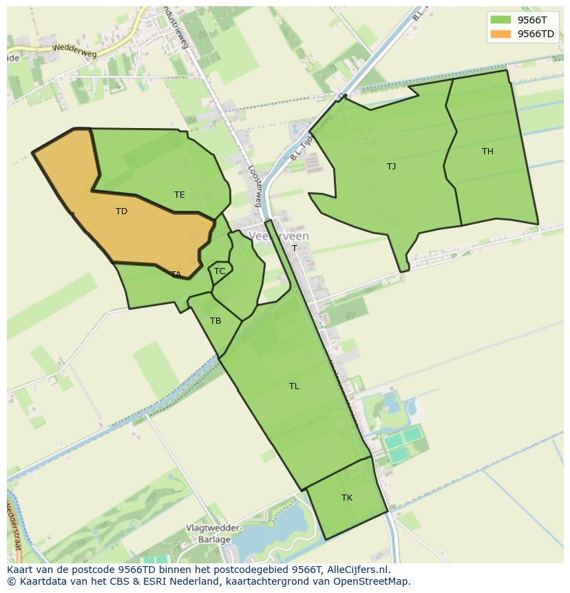 Afbeelding van het postcodegebied 9566 TD op de kaart.