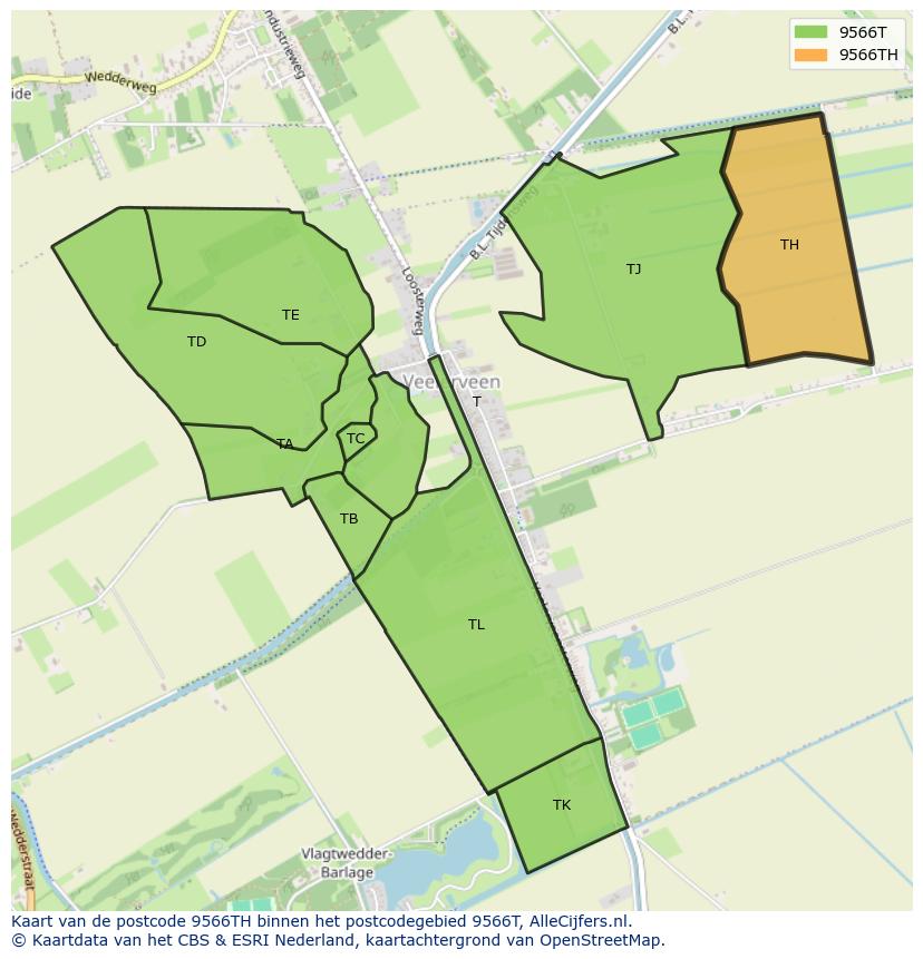 Afbeelding van het postcodegebied 9566 TH op de kaart.