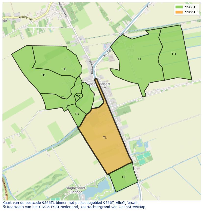 Afbeelding van het postcodegebied 9566 TL op de kaart.
