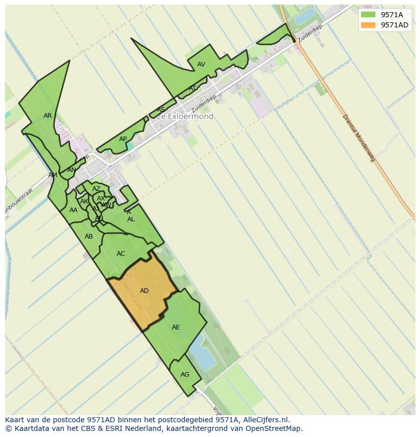 Afbeelding van het postcodegebied 9571 AD op de kaart.
