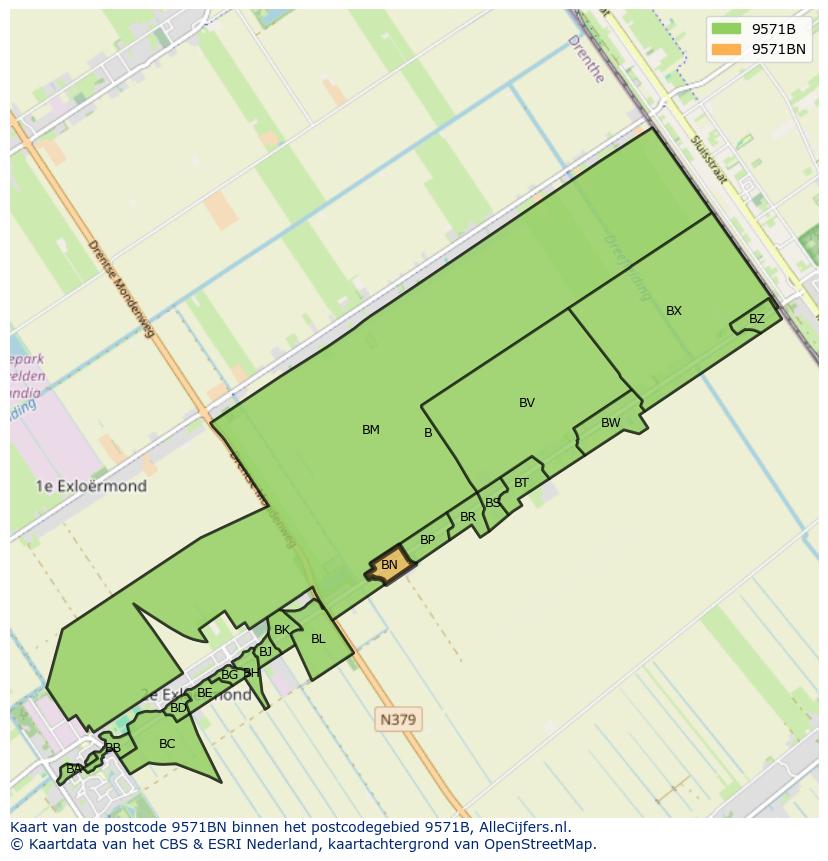 Afbeelding van het postcodegebied 9571 BN op de kaart.