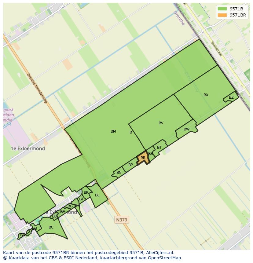 Afbeelding van het postcodegebied 9571 BR op de kaart.