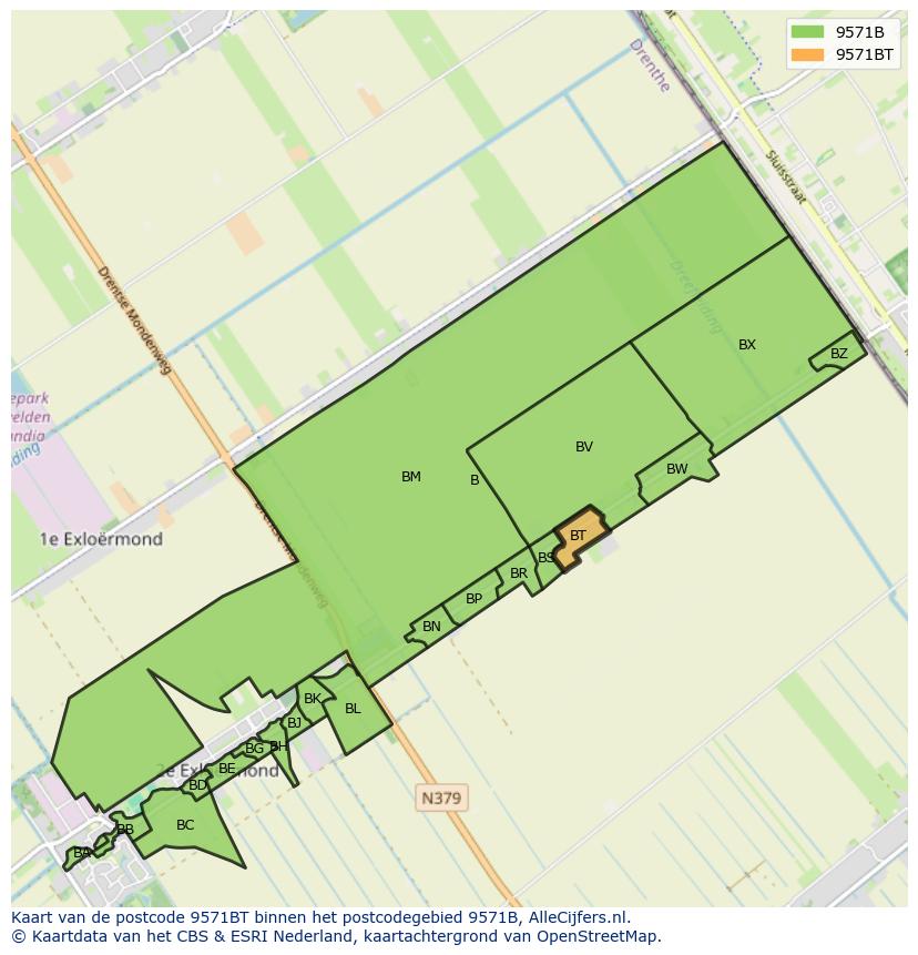 Afbeelding van het postcodegebied 9571 BT op de kaart.