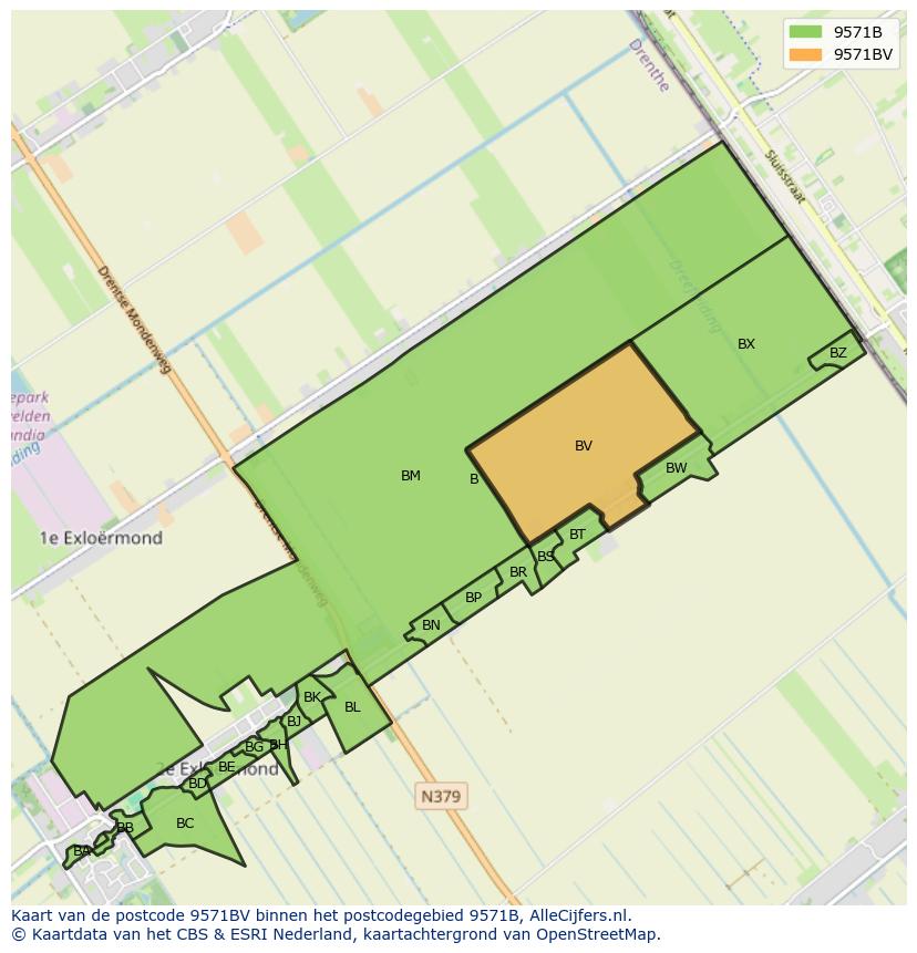 Afbeelding van het postcodegebied 9571 BV op de kaart.
