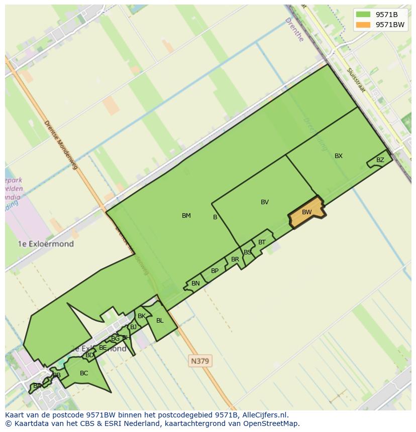 Afbeelding van het postcodegebied 9571 BW op de kaart.