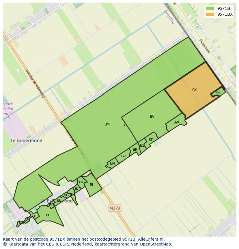 Afbeelding van het postcodegebied 9571 BX op de kaart.