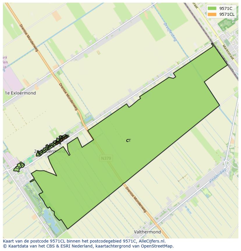 Afbeelding van het postcodegebied 9571 CL op de kaart.