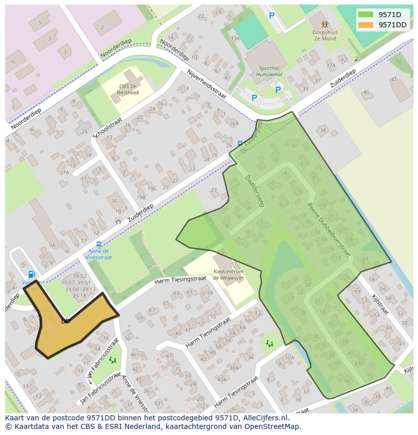 Afbeelding van het postcodegebied 9571 DD op de kaart.