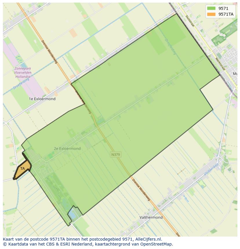 Afbeelding van het postcodegebied 9571 TA op de kaart.