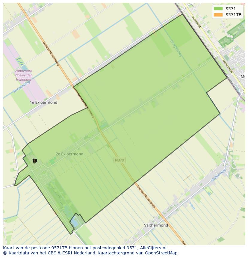 Afbeelding van het postcodegebied 9571 TB op de kaart.