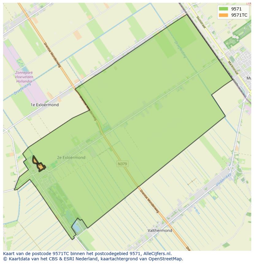 Afbeelding van het postcodegebied 9571 TC op de kaart.