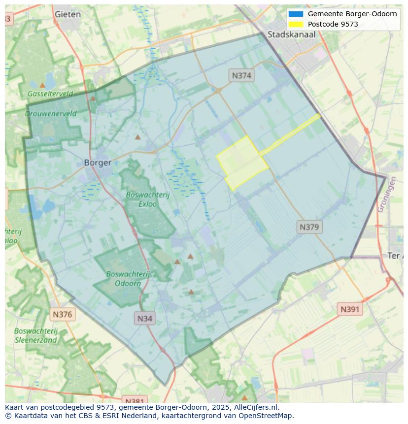 Afbeelding van het postcodegebied 9573 op de kaart.