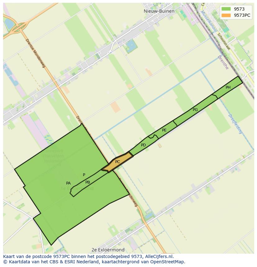 Afbeelding van het postcodegebied 9573 PC op de kaart.