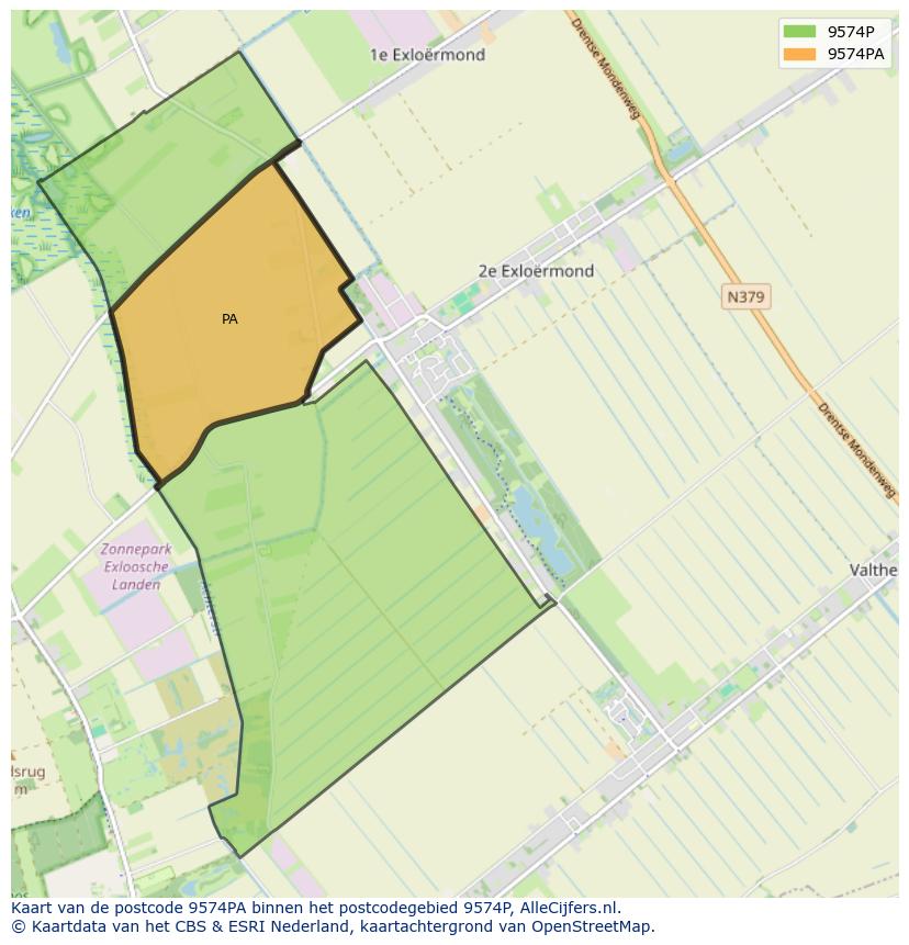 Afbeelding van het postcodegebied 9574 PA op de kaart.