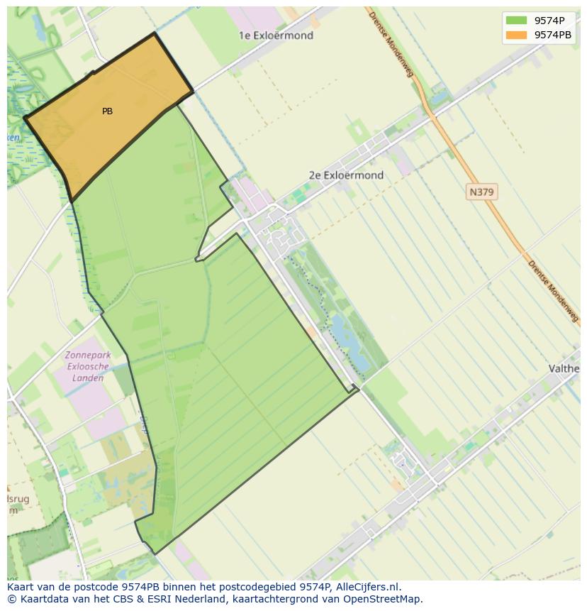 Afbeelding van het postcodegebied 9574 PB op de kaart.