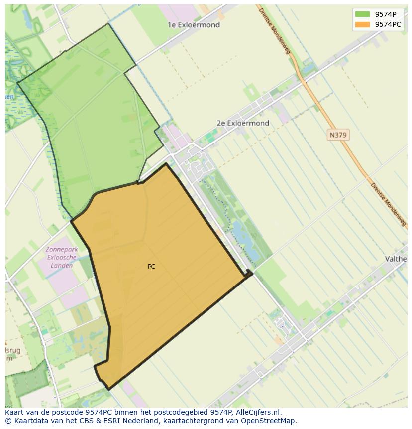 Afbeelding van het postcodegebied 9574 PC op de kaart.