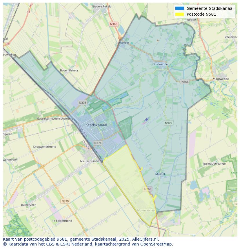 Afbeelding van het postcodegebied 9581 op de kaart.