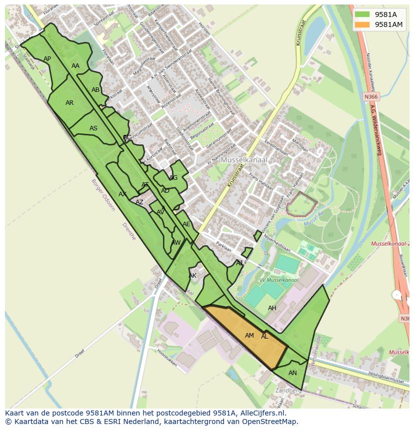 Afbeelding van het postcodegebied 9581 AM op de kaart.