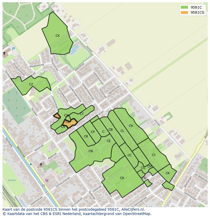 Afbeelding van het postcodegebied 9581 CS op de kaart.