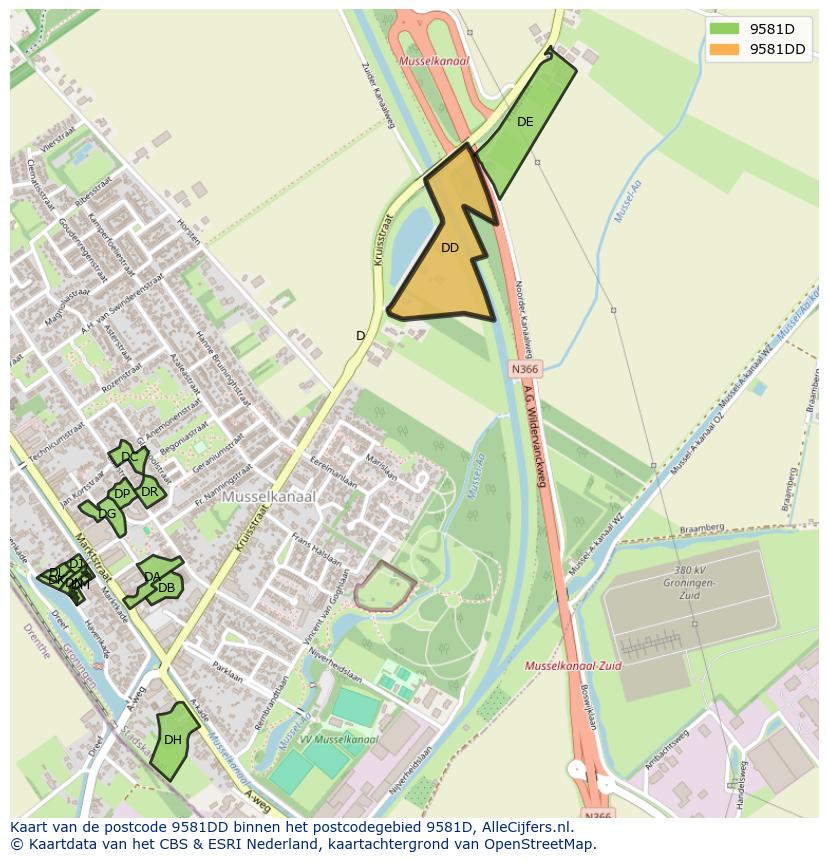 Afbeelding van het postcodegebied 9581 DD op de kaart.