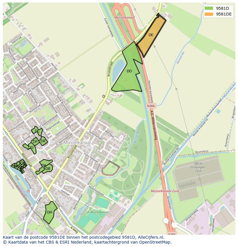 Afbeelding van het postcodegebied 9581 DE op de kaart.