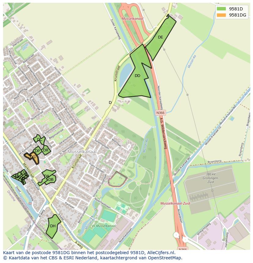 Afbeelding van het postcodegebied 9581 DG op de kaart.