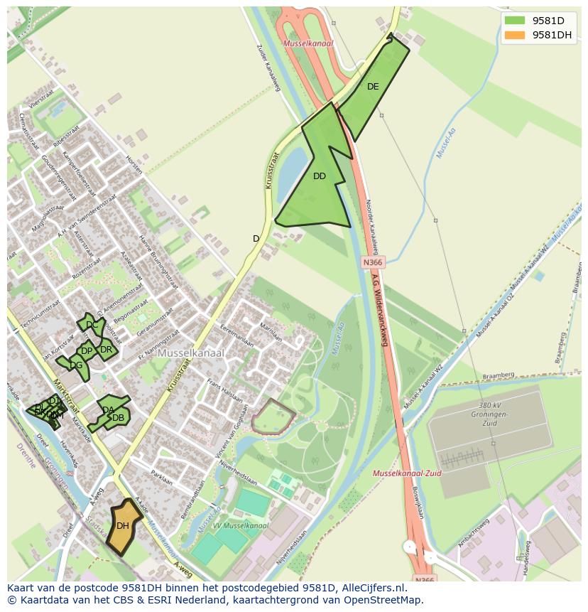 Afbeelding van het postcodegebied 9581 DH op de kaart.