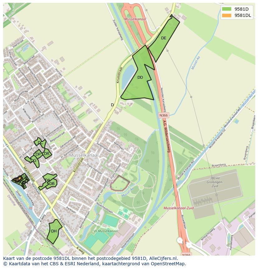 Afbeelding van het postcodegebied 9581 DL op de kaart.