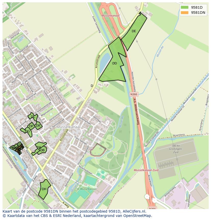 Afbeelding van het postcodegebied 9581 DN op de kaart.