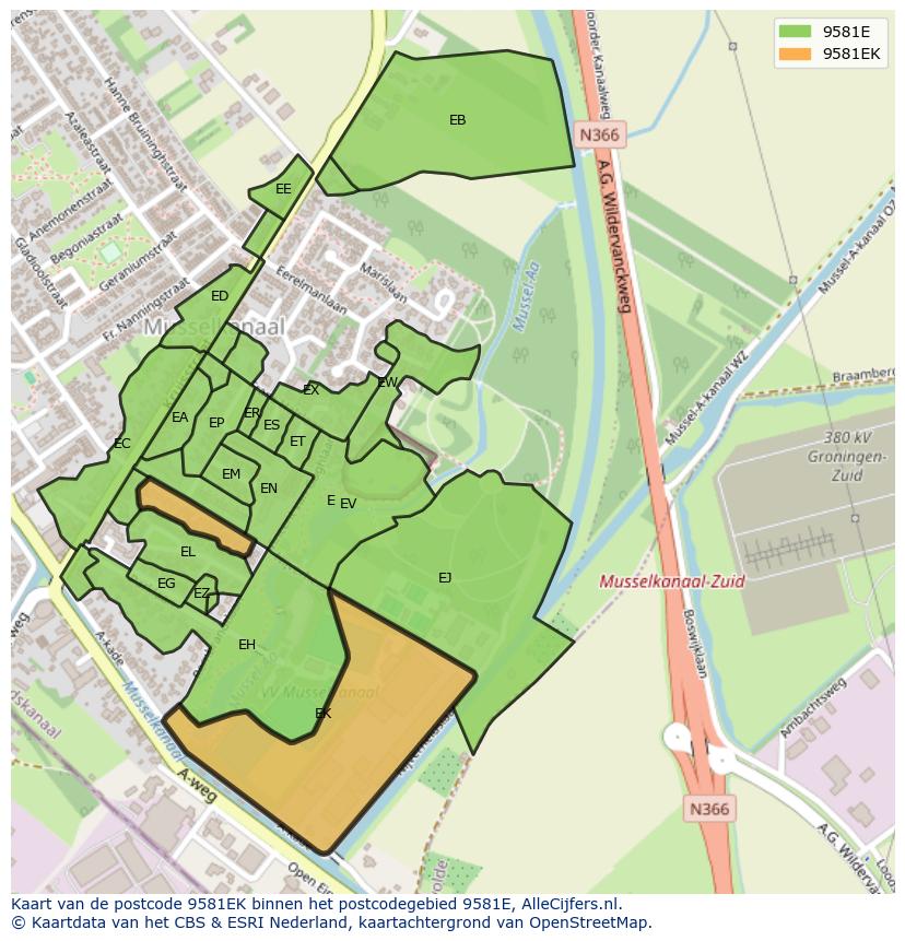 Afbeelding van het postcodegebied 9581 EK op de kaart.