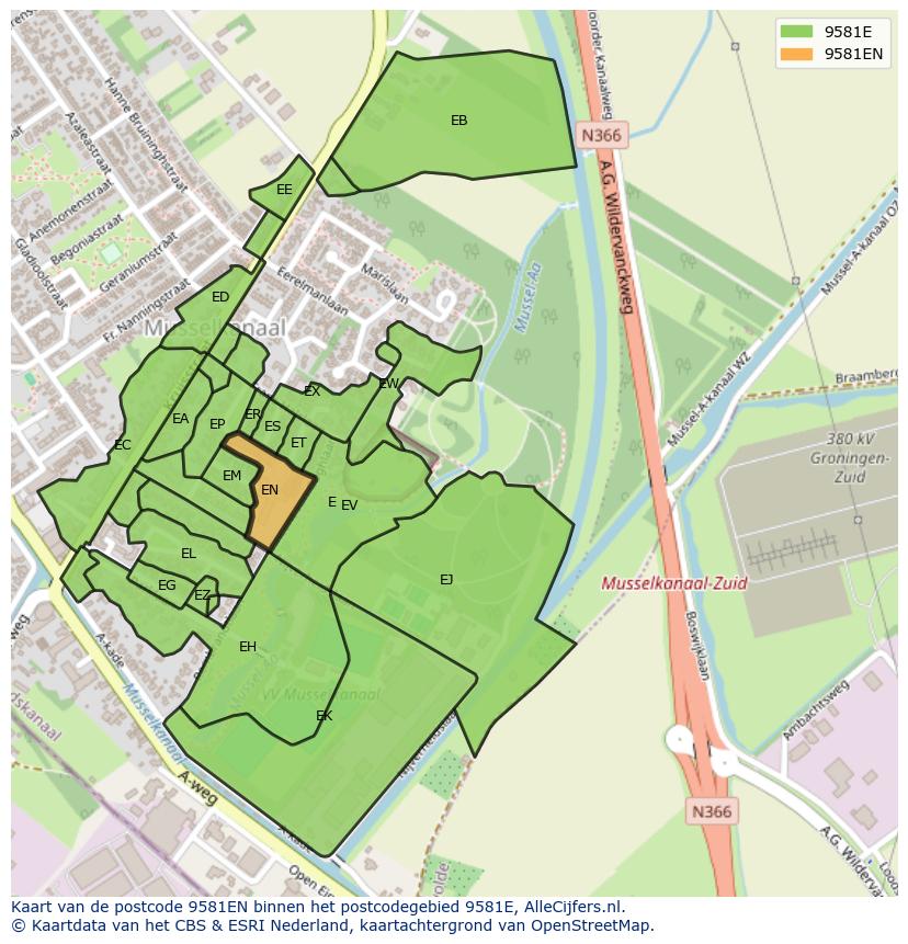 Afbeelding van het postcodegebied 9581 EN op de kaart.