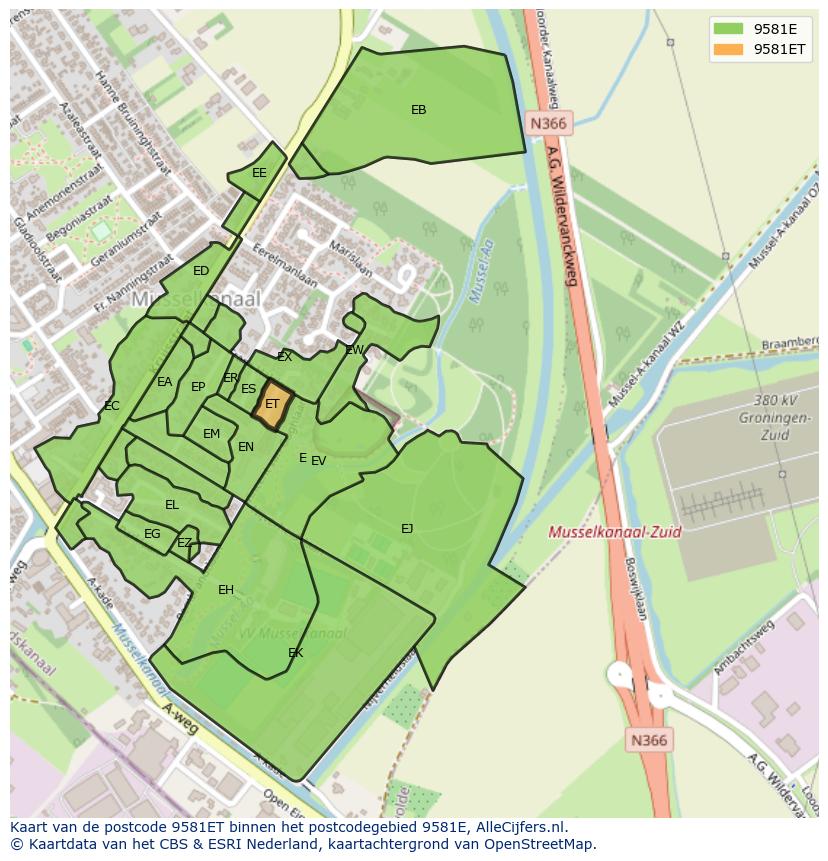 Afbeelding van het postcodegebied 9581 ET op de kaart.