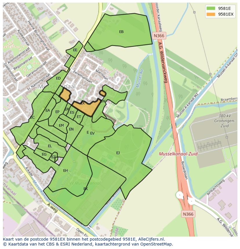 Afbeelding van het postcodegebied 9581 EX op de kaart.