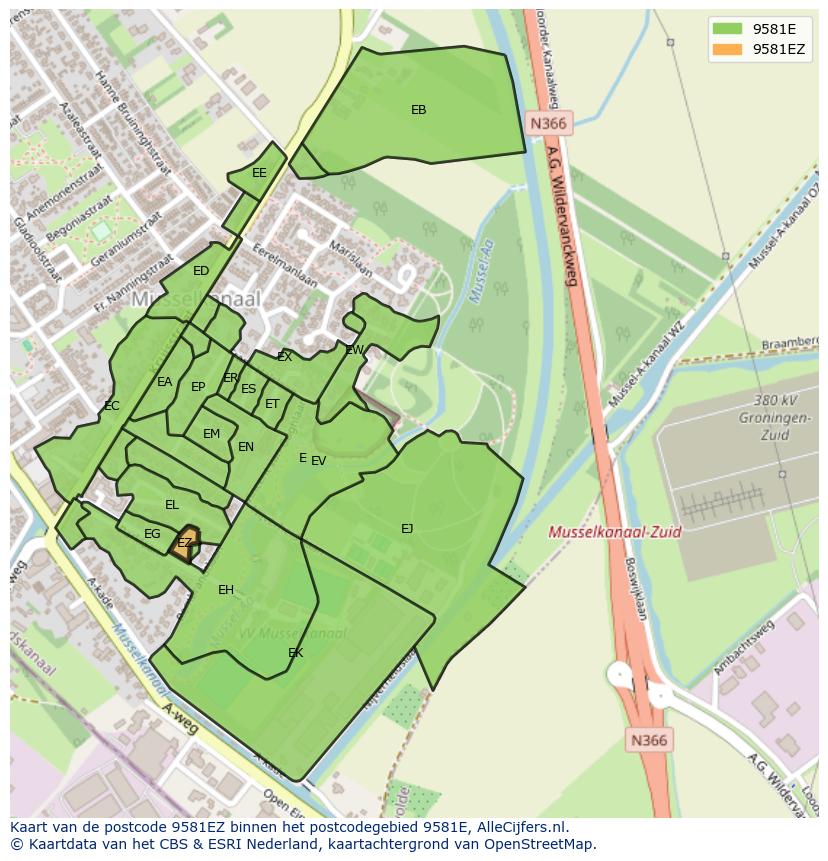 Afbeelding van het postcodegebied 9581 EZ op de kaart.