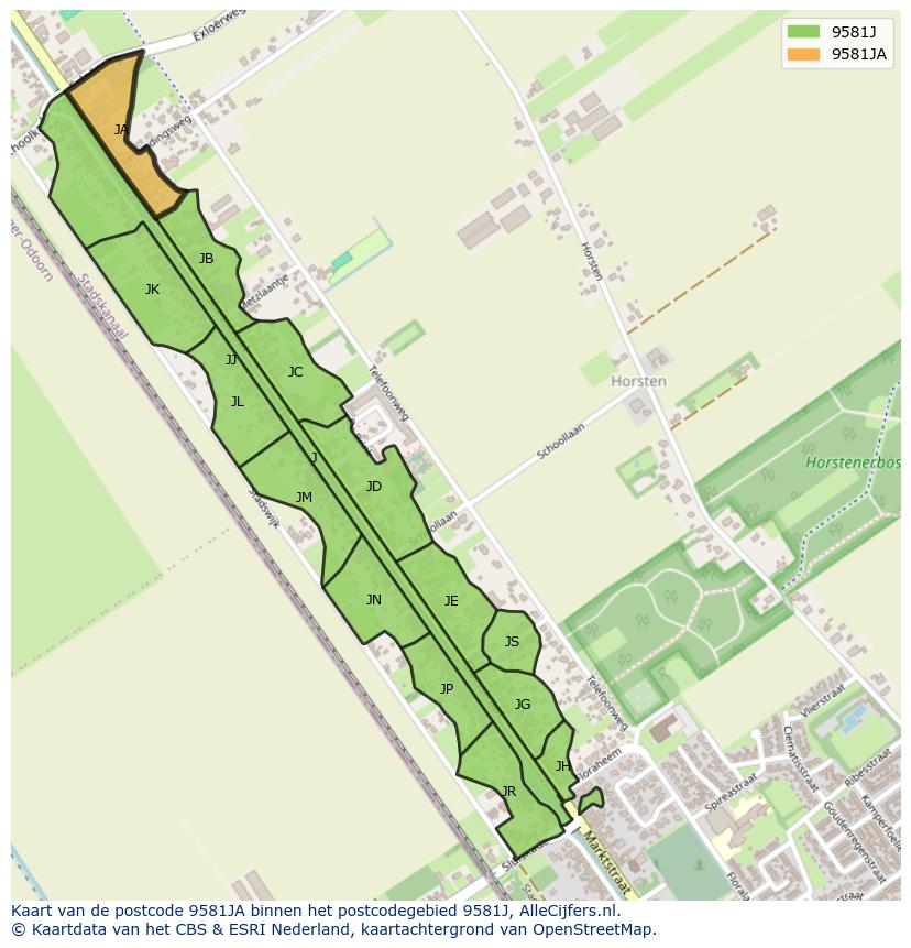 Afbeelding van het postcodegebied 9581 JA op de kaart.