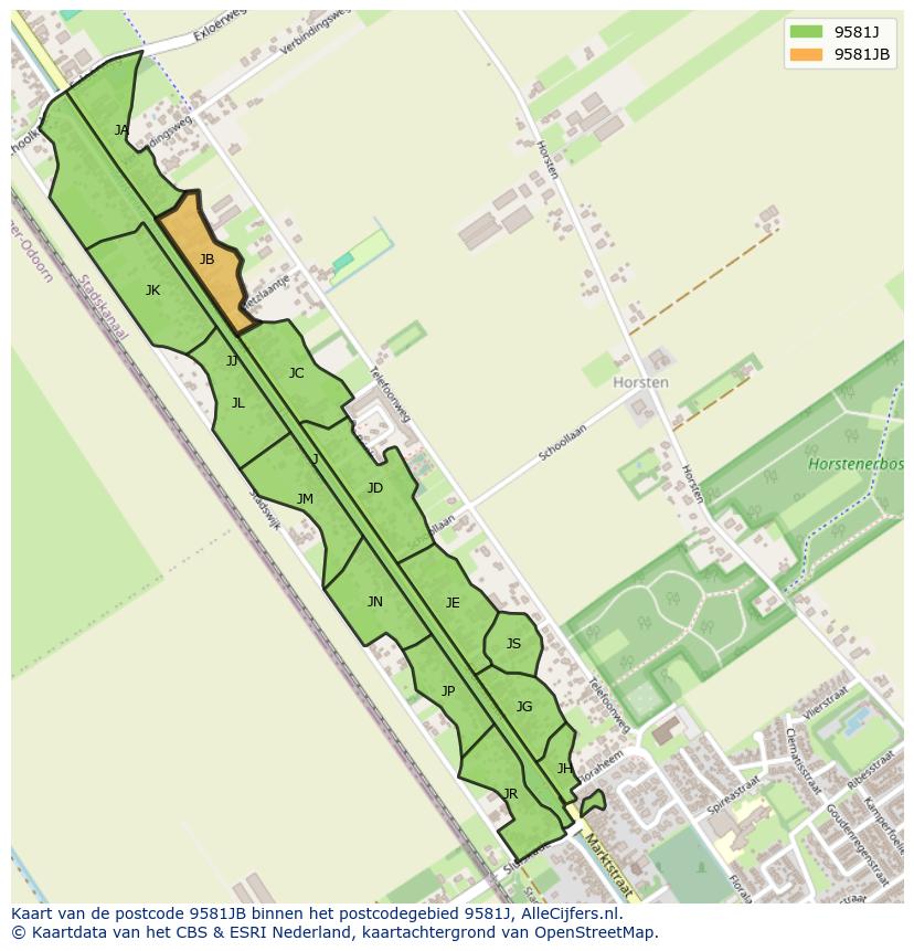 Afbeelding van het postcodegebied 9581 JB op de kaart.