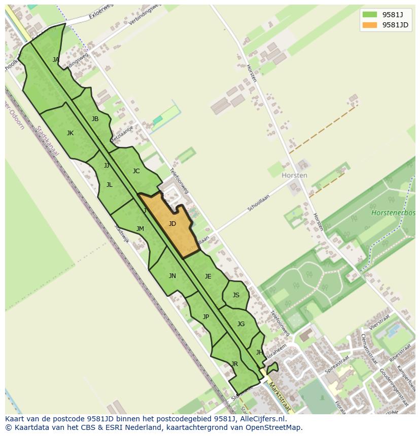 Afbeelding van het postcodegebied 9581 JD op de kaart.