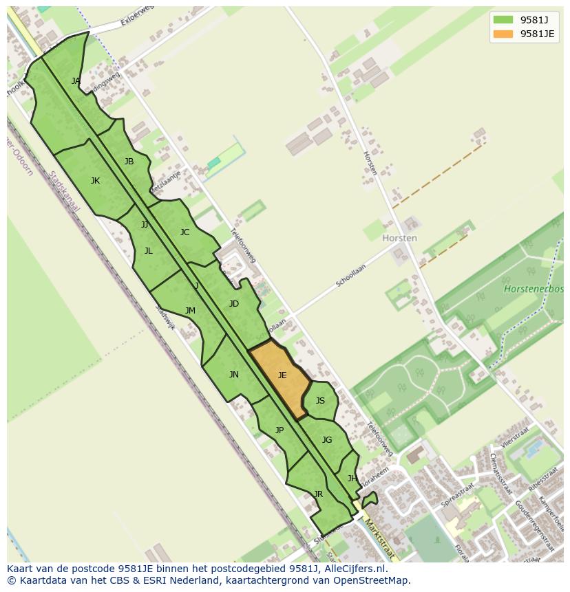 Afbeelding van het postcodegebied 9581 JE op de kaart.