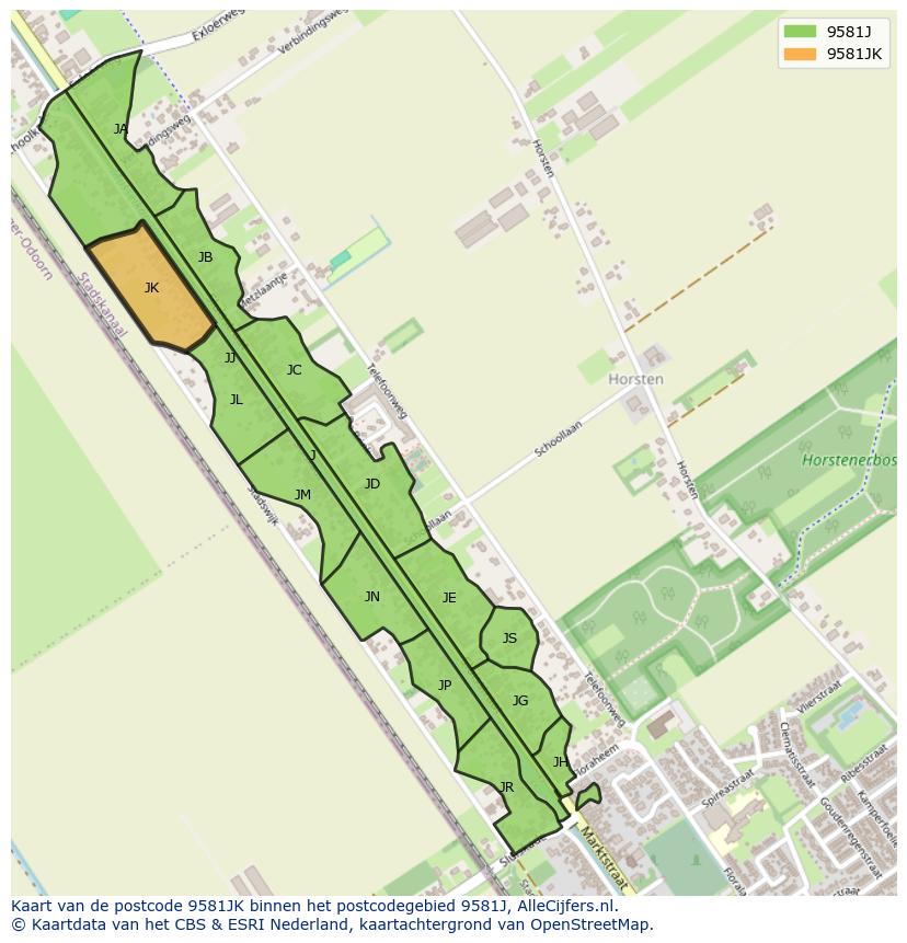 Afbeelding van het postcodegebied 9581 JK op de kaart.
