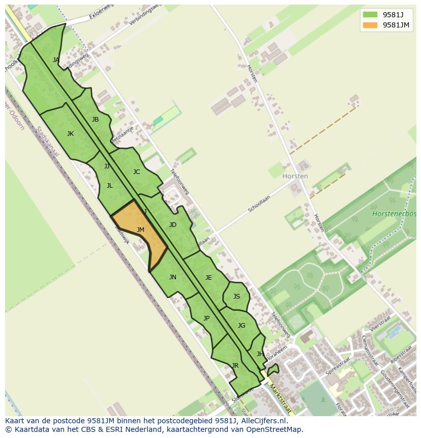 Afbeelding van het postcodegebied 9581 JM op de kaart.