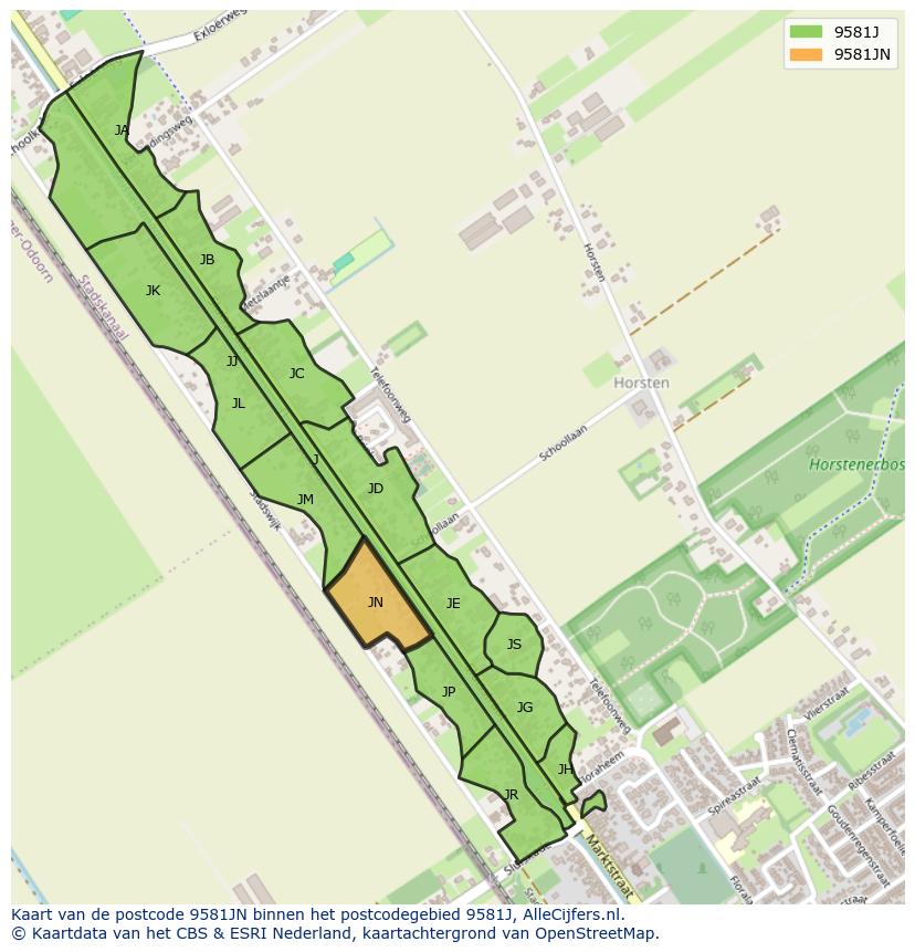 Afbeelding van het postcodegebied 9581 JN op de kaart.